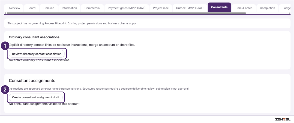 The Consultants tab with consultant associations and consultant assignments