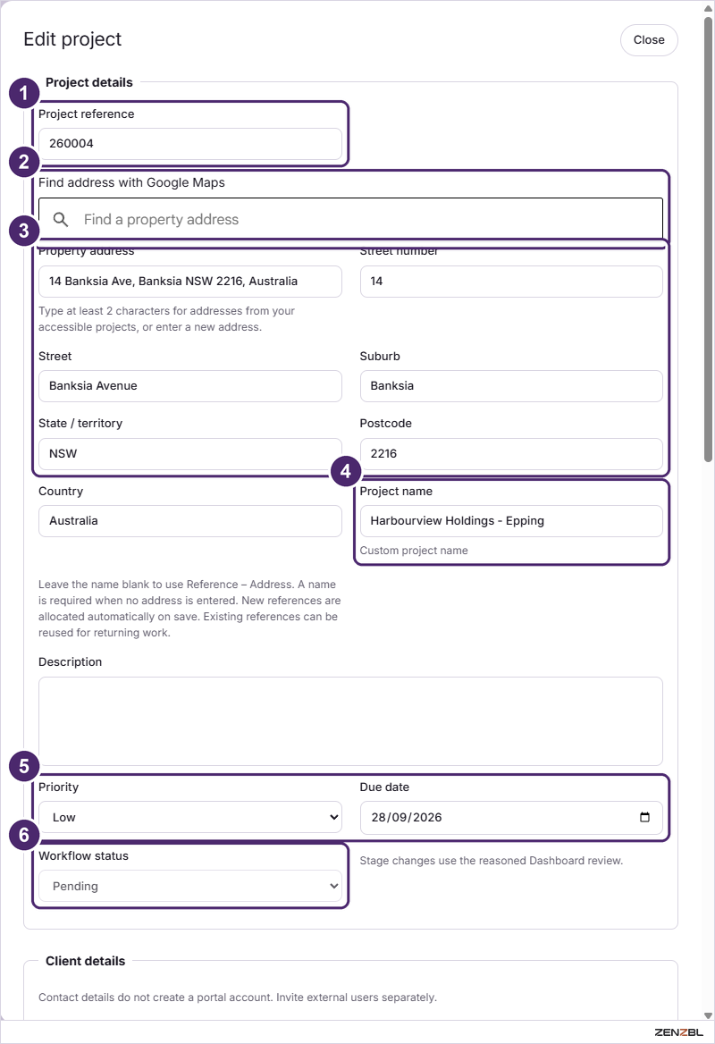 The Project details block of the Edit project form