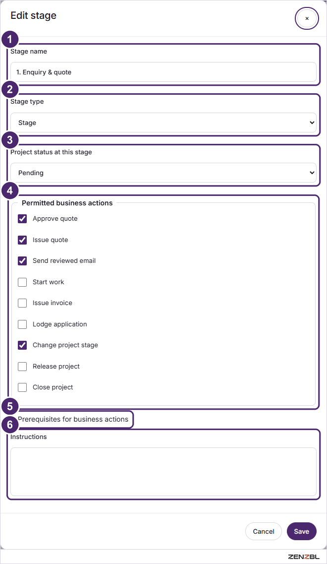 The Edit stage dialog